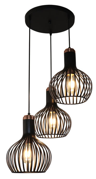 SAGA HANGLAMP 3 LICHTS DE LUXE ZWART/KOPER     ART NR 23403551/